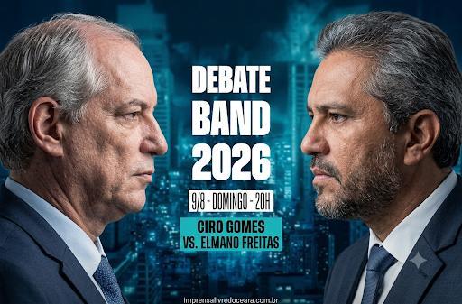 Debate Band ao vivo reúne Ciro, Elmano e Brito neste domingo (09), na disputa ao governo CE