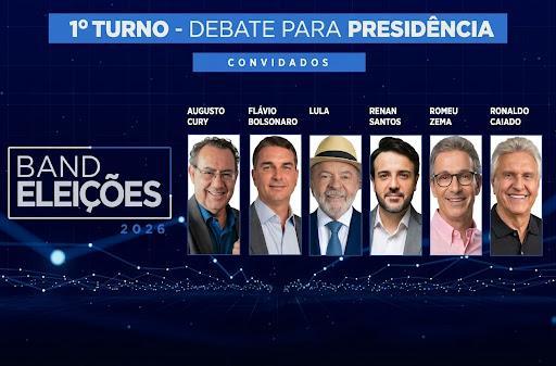 O 1º debate presidencial da Band, neste domingo (23), deve ter só Caiado, Renan e Cury.