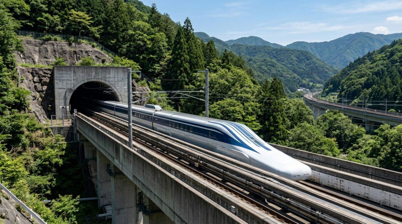 O trem japonês que flutua sobre os trilhos e promete cortar uma viagem de 86 para 40 minutos sob montanhas e cidades