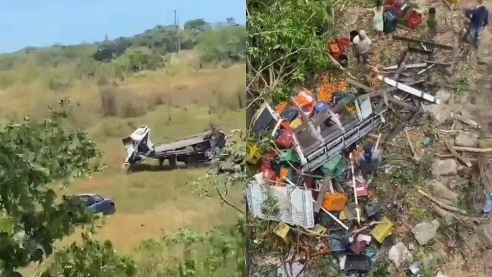 Ajudante de caminhoneiro morre após caminhão cair de ponte na Grande Fortaleza