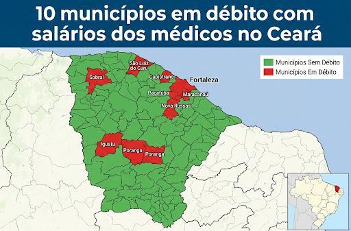 Devedômetro registra 10 municípios em débito com os salários dos médicos em agosto