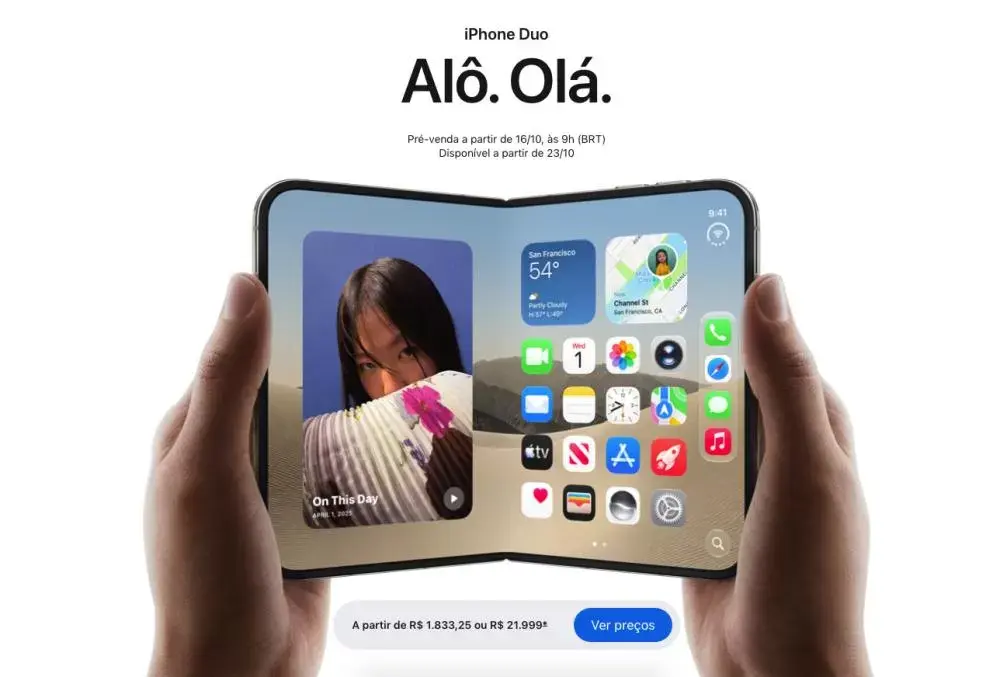 Primeiro iPhone dobrável tem tela interna de 7,6 polegadas e iOS adaptado para uso com duas mãos. Preço no Brasil começa em R$ 21.999.
