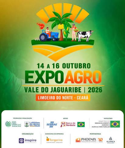 A ExpoAgro Vale do Jaguaribe 2026 começa nesta quarta-feira (14), em Limoeiro do Norte, no Ceará