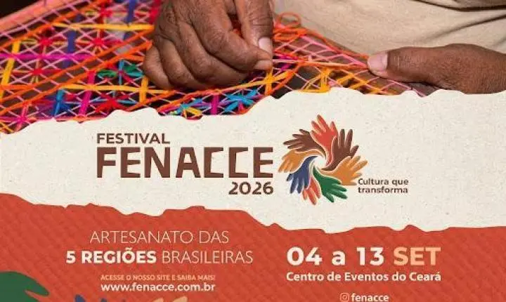A 8ª edição da FENACCE (Festival Nacional de Artesanato e Cultura), acontece de 4 a 13 de setembro de 2026 