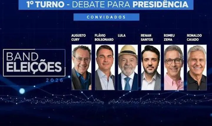 O 1º debate presidencial da Band, neste domingo (23), deve ter só Caiado, Renan e Cury.