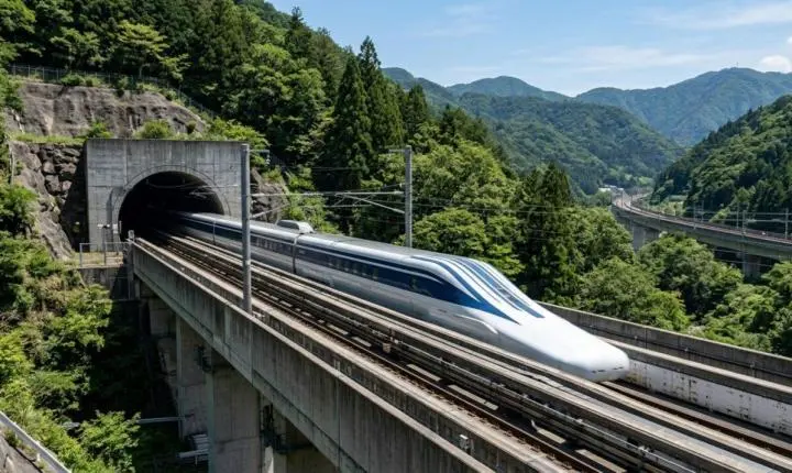 O trem japonês que flutua sobre os trilhos e promete cortar uma viagem de 86 para 40 minutos sob montanhas e cidades